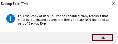 This trial copy of Backup Exec
