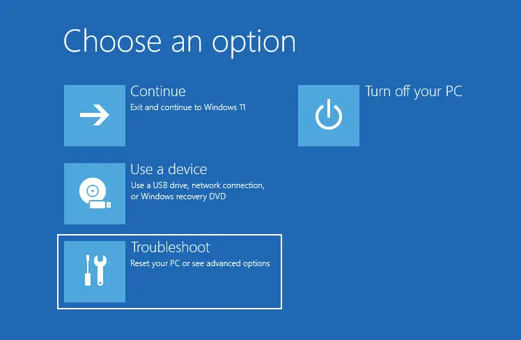 Troubleshoot choose an option