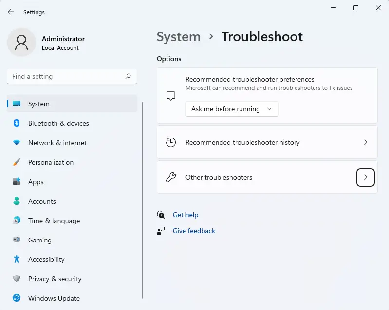 Troubleshoot in Windows 11