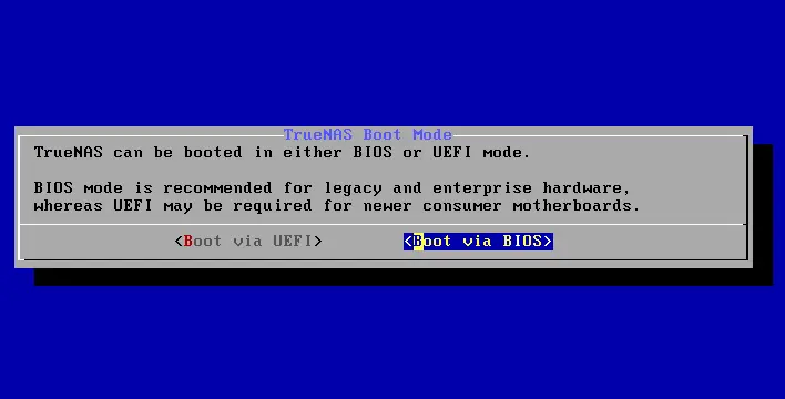 TrueNAS boot media via BIOS