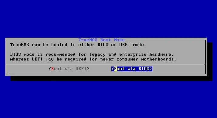 TrueNAS boot mode