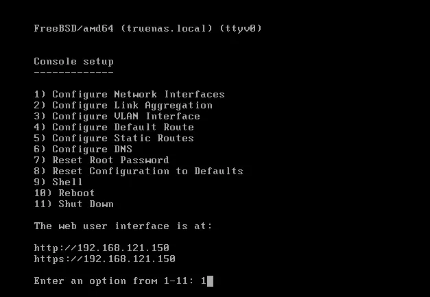 TrueNAS console setup