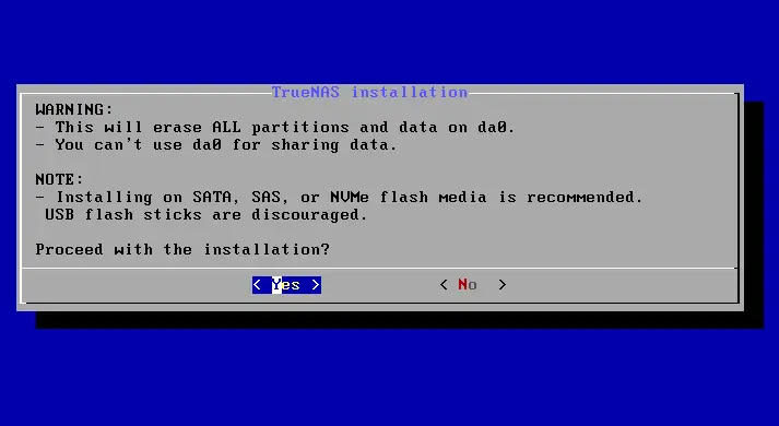TrueNAS installation warning
