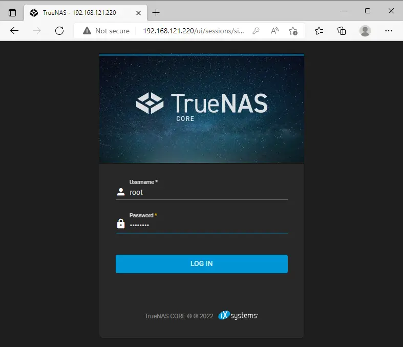 TrueNAS login