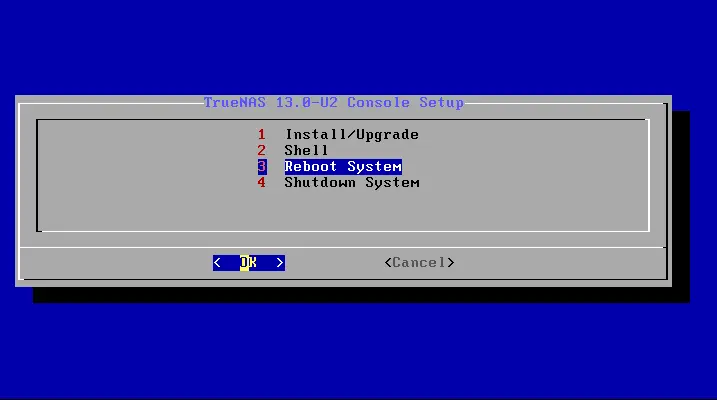 Truenas setup reboot system