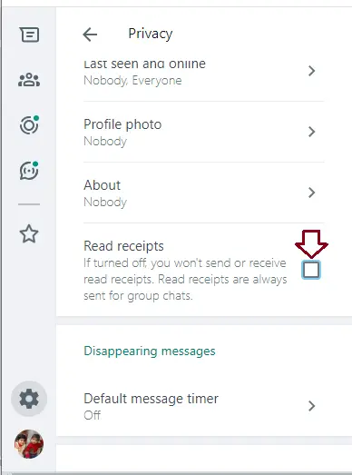 Turn off read receipts in WhatsApp