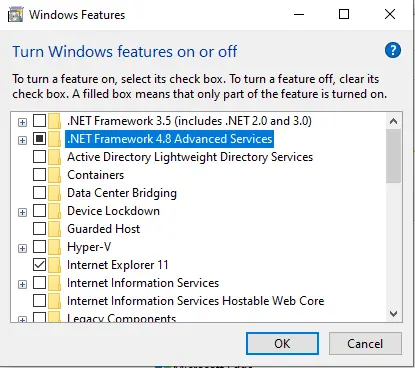 Turn on .net framework features