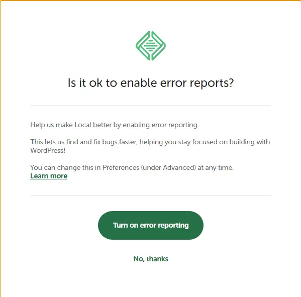 Turn on error reporting local