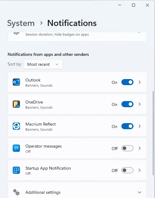 Turn outlook notification on or off