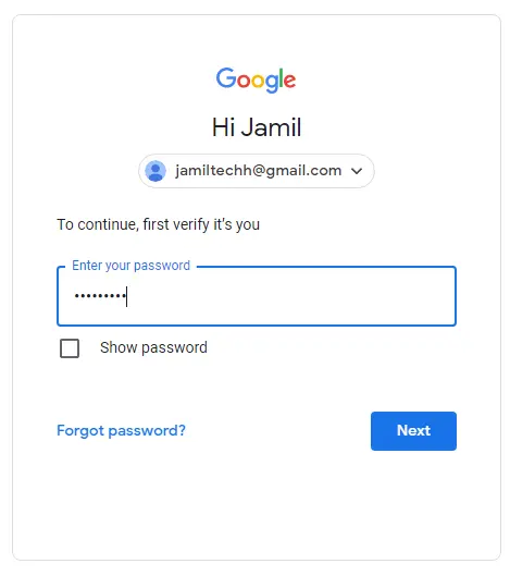 Type Gmail account password