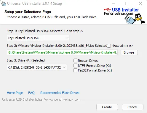 USB installer create bootable media