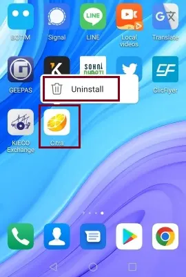 Uninstall Citra form Android device