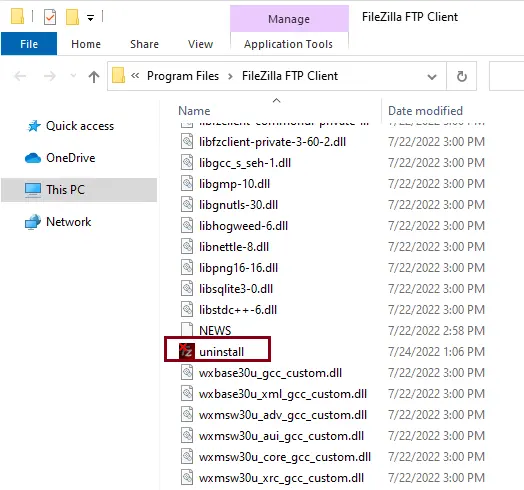 Uninstall FileZilla client