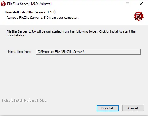 Uninstall FileZilla server 