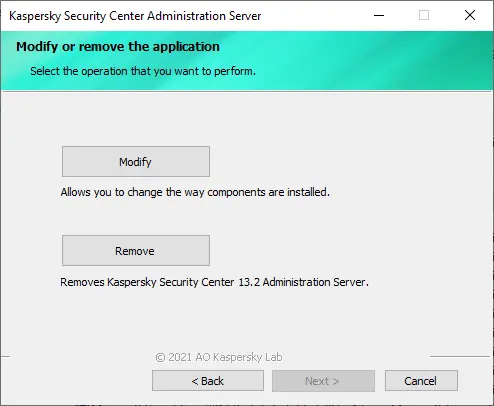 Uninstall Kaspersky security center administration server