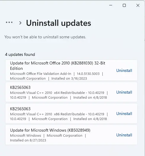 Uninstall Windows 11 updates