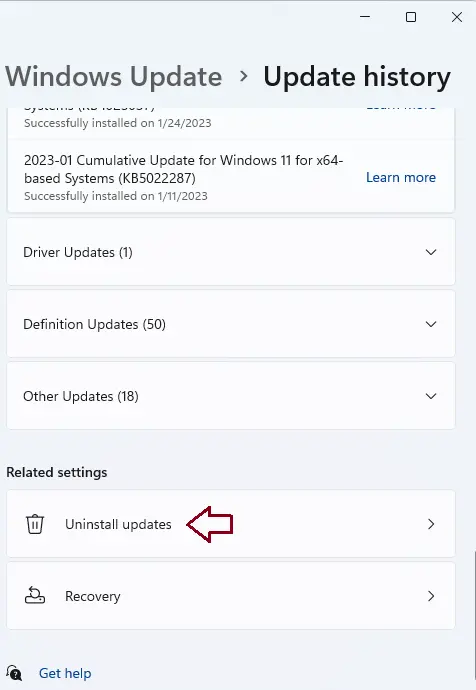 Uninstall Windows updates