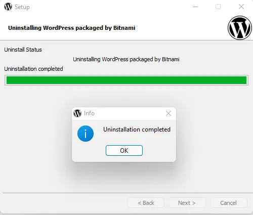 Uninstallation Bitnami WordPress completed