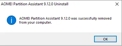 Uninstalled AOMEI partition assistant