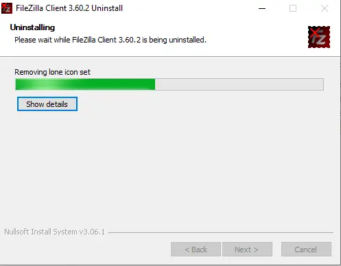 Uninstalling FileZilla client