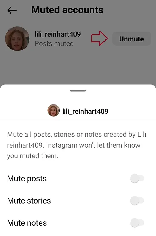 Unmute someone on Instagram