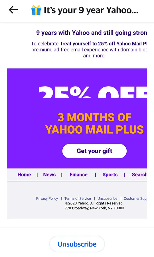 Unsubscribe from email subscriptions Yahoo