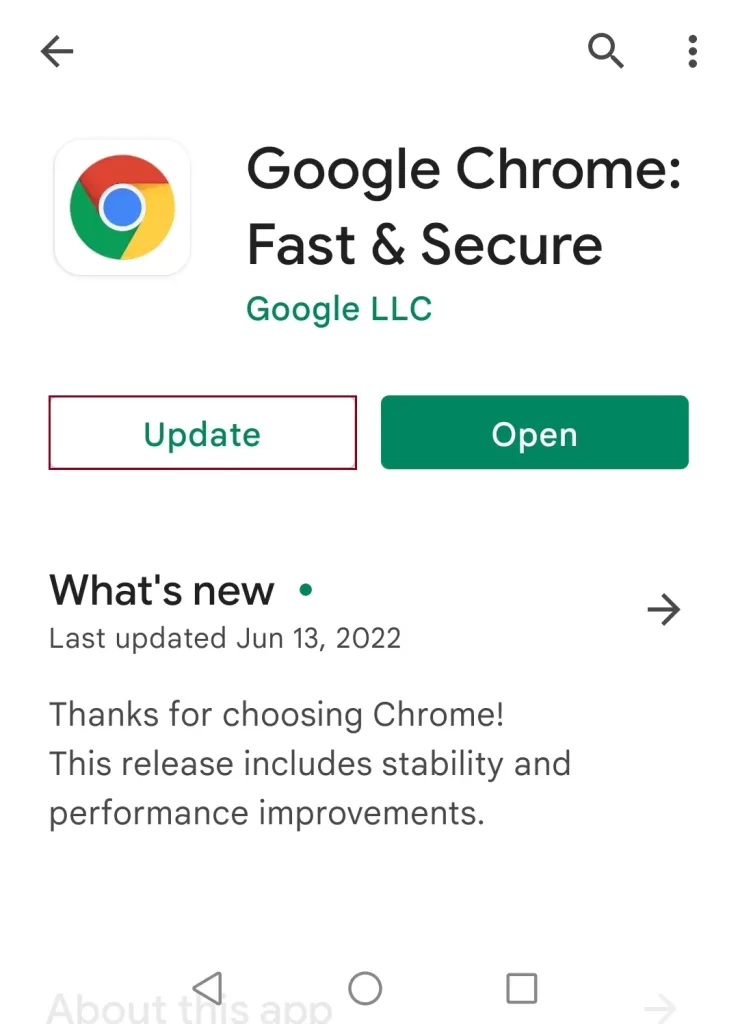 Update Google Chrome App