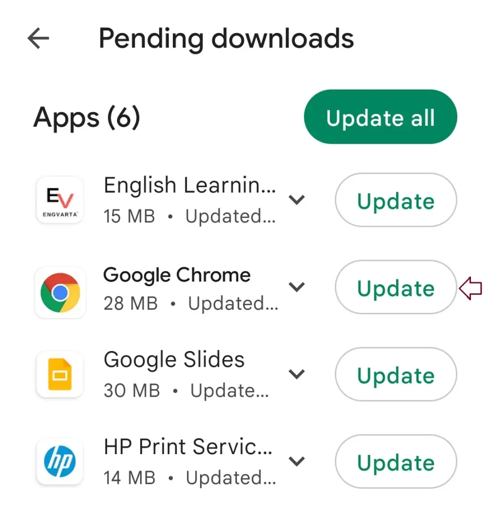 Update Google Chrome play store