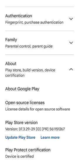 Update Google play store