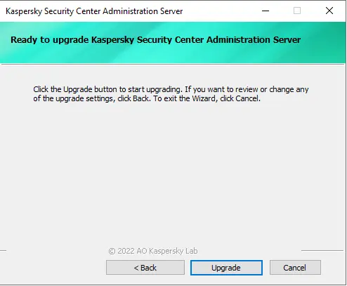 Upgrade Kaspersky security center