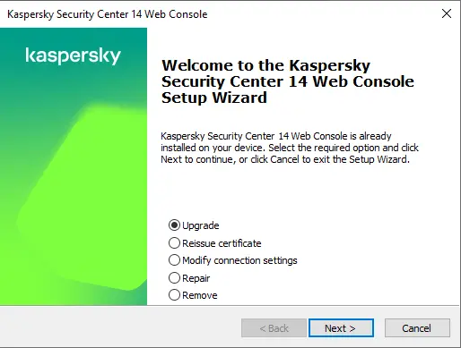 Upgrade Kaspersky security center 14 web console