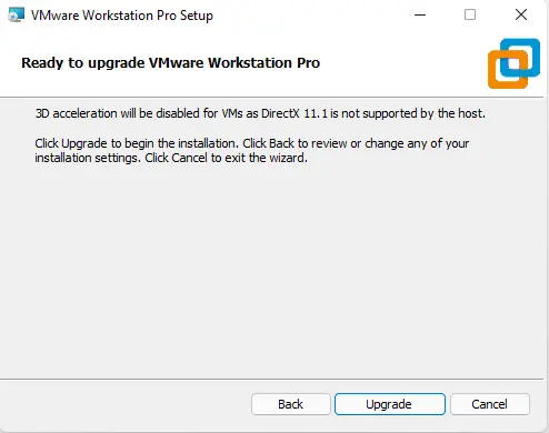 Upgrade VMware workstation Pro