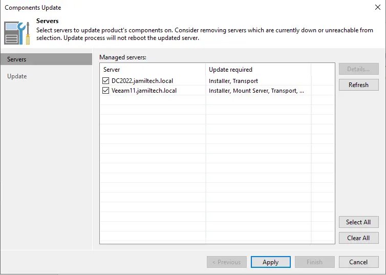 Upgrade Veeam components update