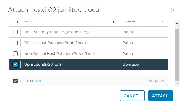 Upgrade esxi attach backline