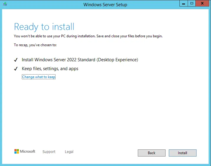 Upgrade server 2012 to server 2022