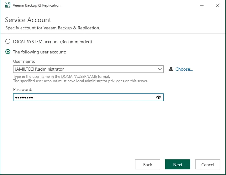 Upgrade to Veeam version 12 service account