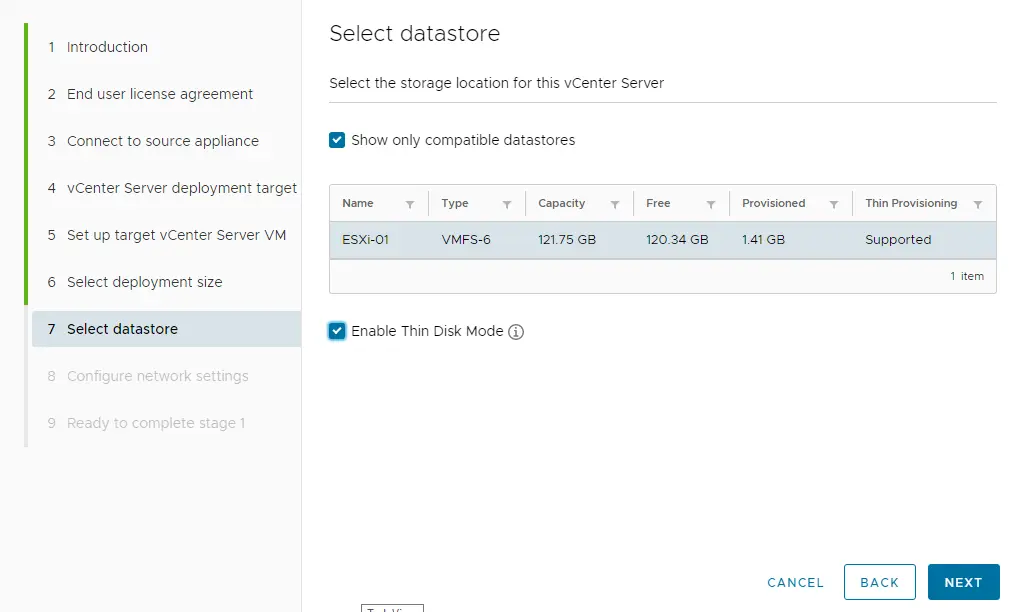 Upgrade vCenter server appliance datastore