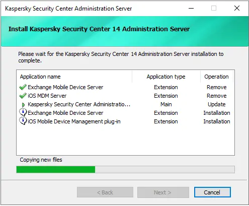 Upgrading Kaspersky security cente