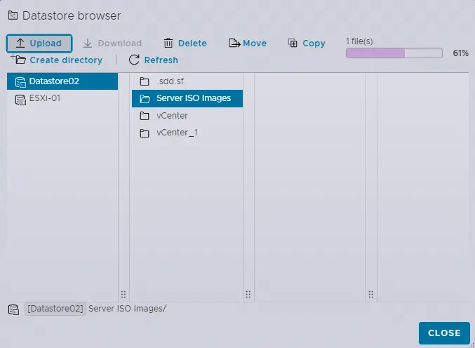 Upload ISO image ESXi datastore