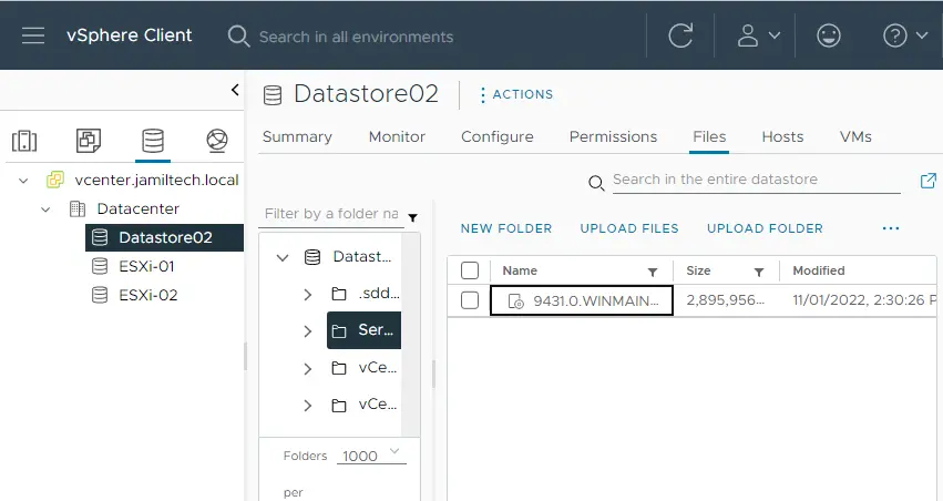 Upload an ISO image to vCenter datastore