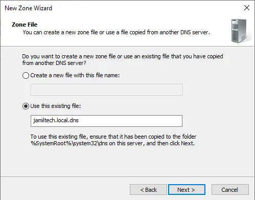 Use this existing file DNS