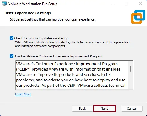 User experience settings VMware Workstation