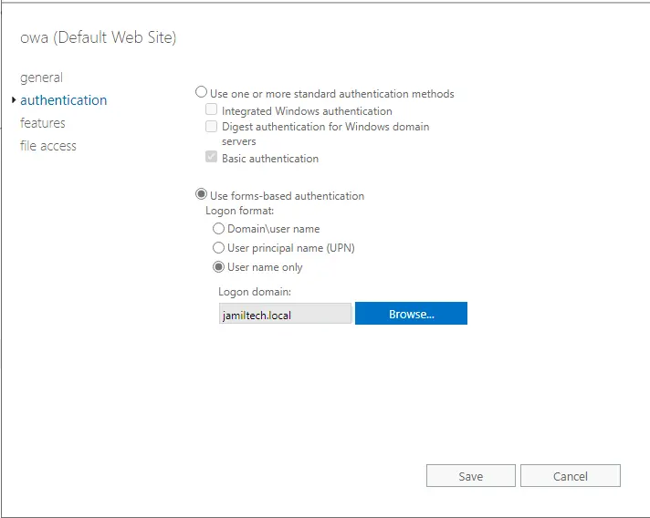 User forms-based authentication logon format