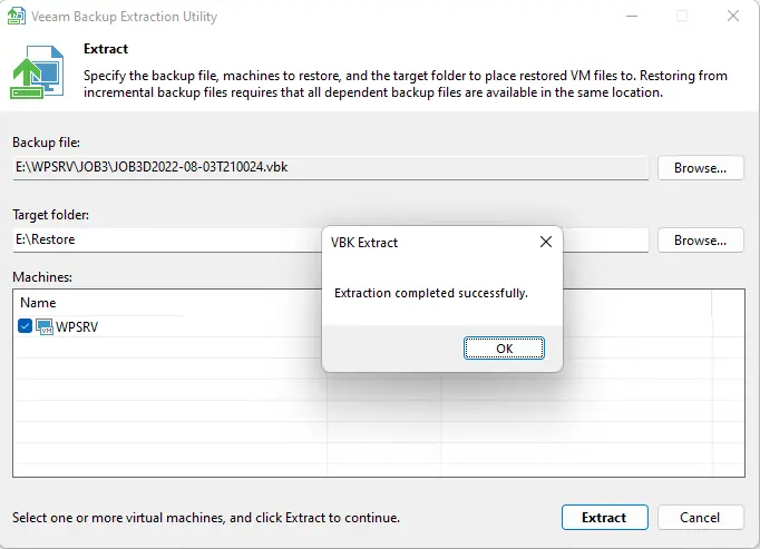 VBK extraction completed successfully