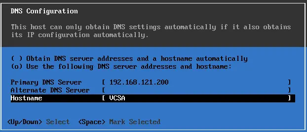 VCSA DNS configuration