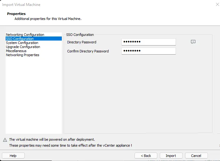 VCSA SSO password configuration