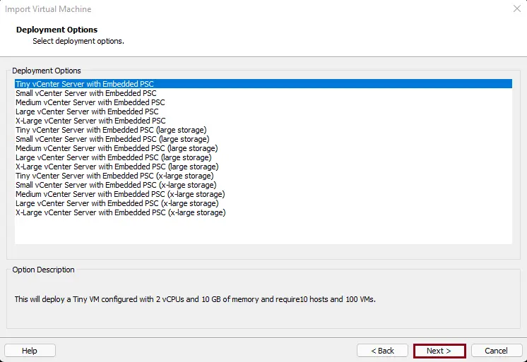 VCSA deployment options