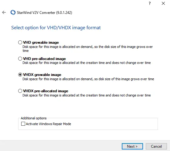 VHDX growable image format