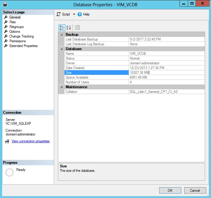 VIM_VCDB database properties