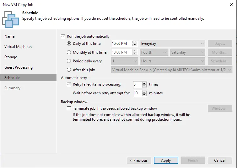 VM copy job schedule